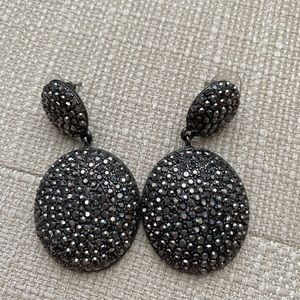 Marlyn Schiff Pave Oval Dangle Earrings